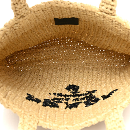Prada Yarn Raffia Effect Crochet Embroidered Small Logo Tote Naturale 4 of 7