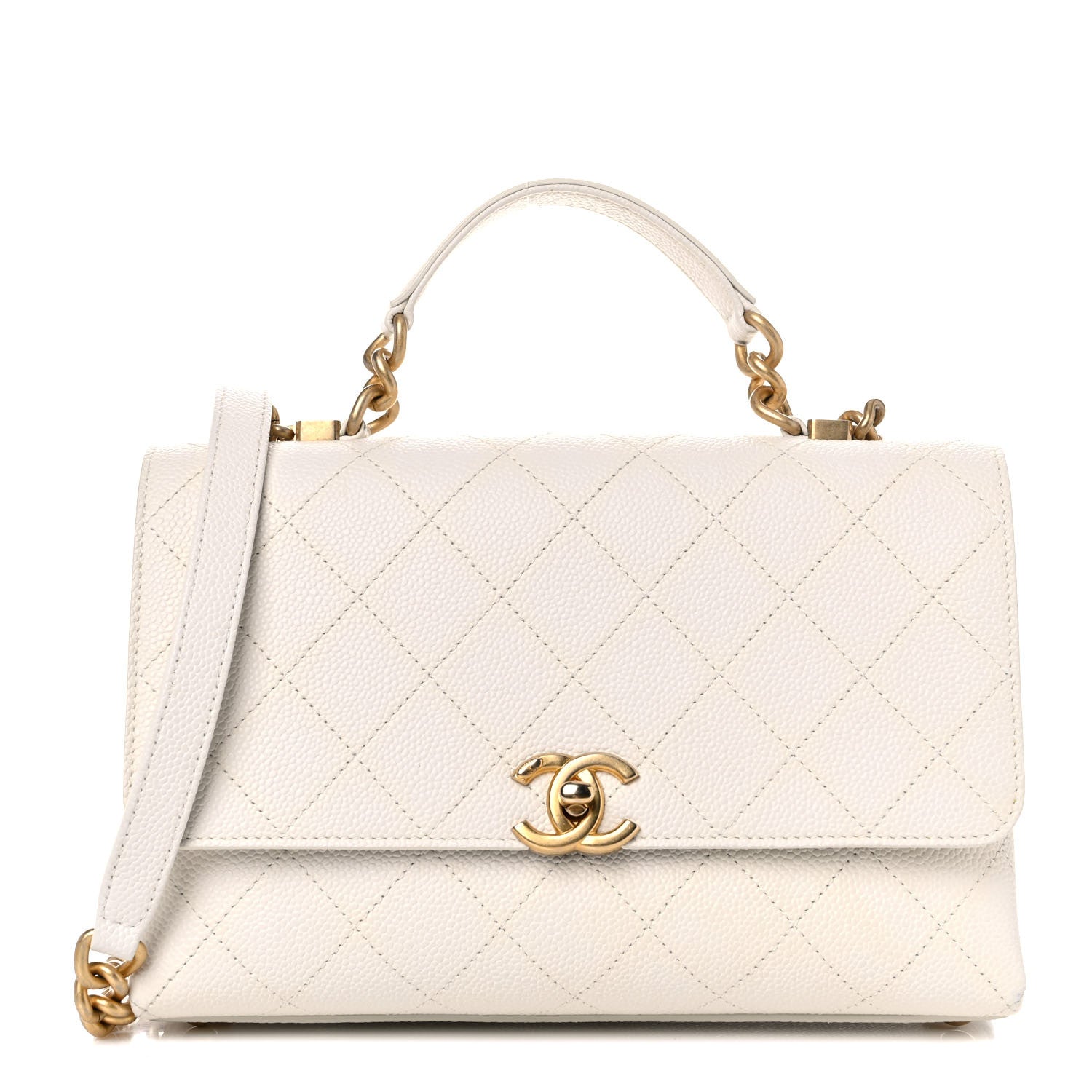 Chanel Grained Calfskin Small Stitched Flap White 1 of 15