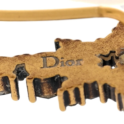 Christian Dior Crystal Bee Star Tribal Earrings Aged Gold 4 of 5