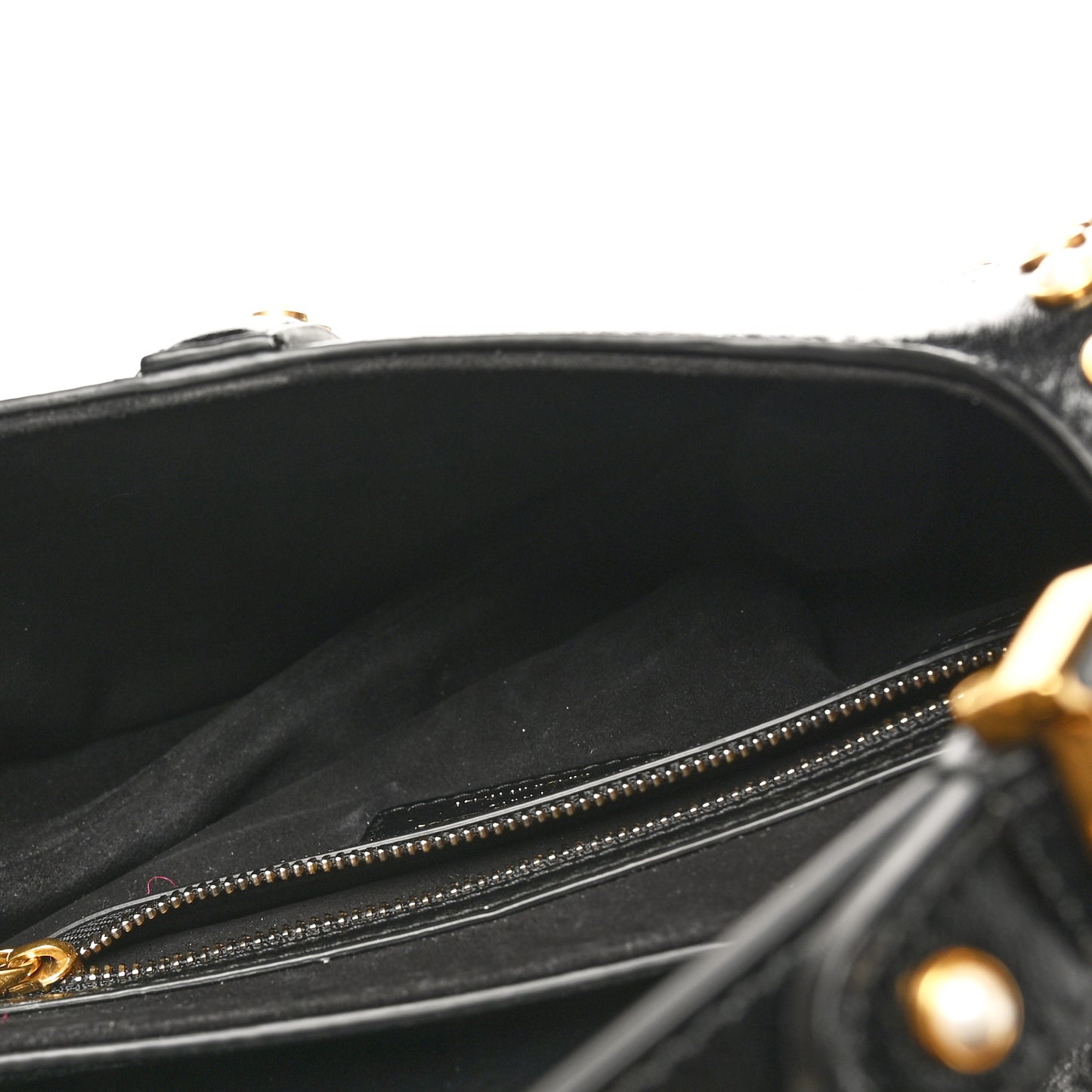 Crinkled Patent Lambskin Studded Saddle Bag With Strap Black