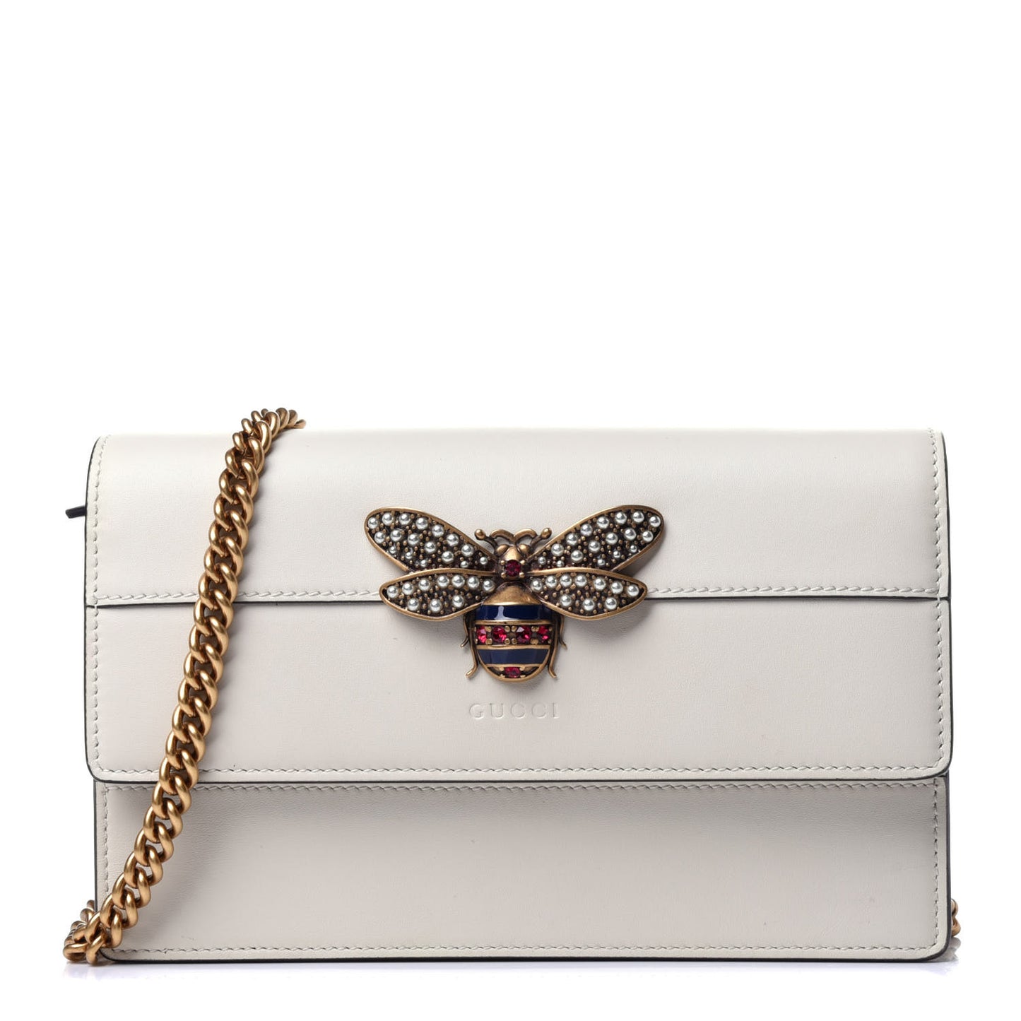 Calfskin Queen Margaret Chain Wallet White