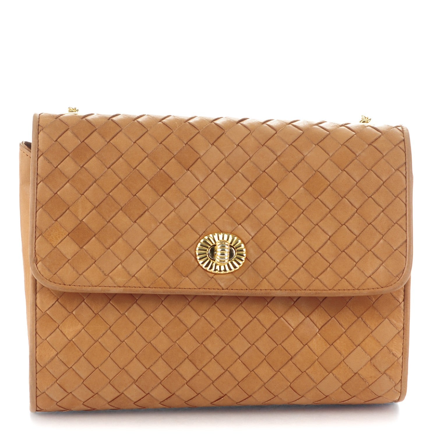 Bottega Veneta Vintage Nappa Intrecciato Woven Flap Chain Bag Beige 1 of 10