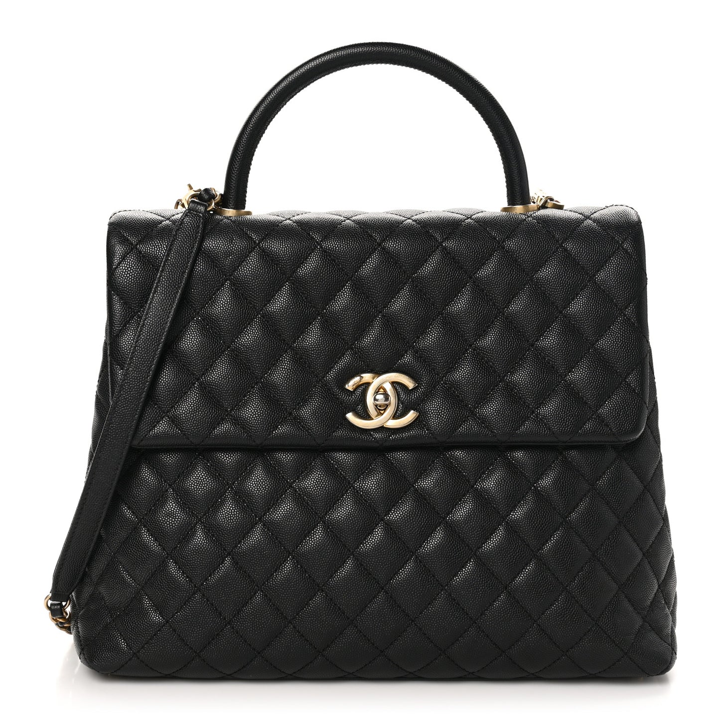 Caviar Quilted Large Coco Handle Flap Black