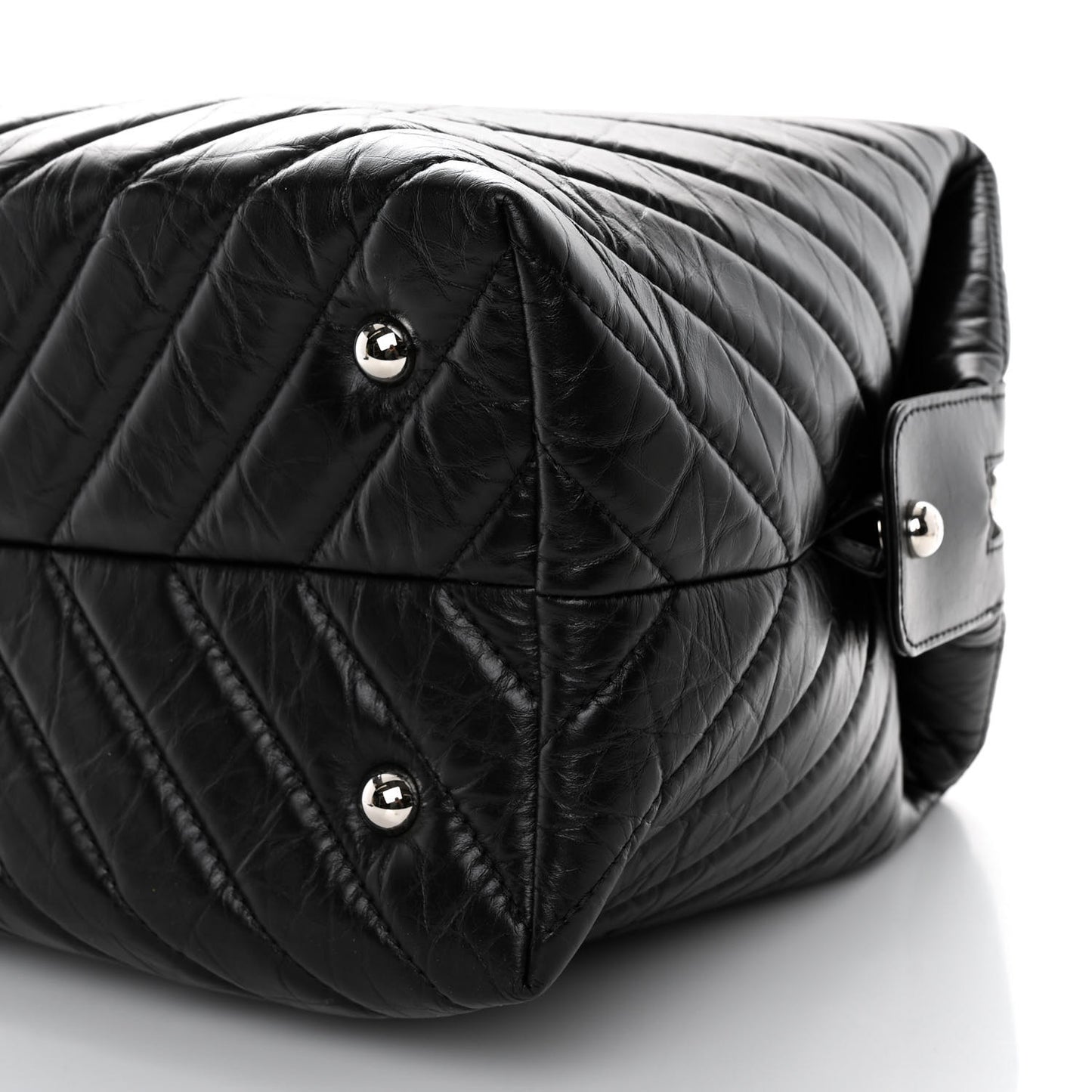 Aged Calfskin Chevron Quilted Duffle Bag Black