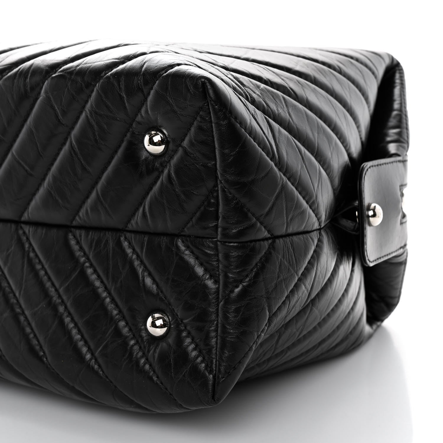 Chanel Aged Calfskin Chevron Quilted Duffle Bag Black 10 of 10
