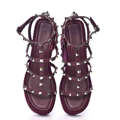 Valentino Garavani Calfskin Rockstud Ankle Strap Torchon Espadrille Caged 25/95mm Wedge Sandals 38 Rubin 12 of 13