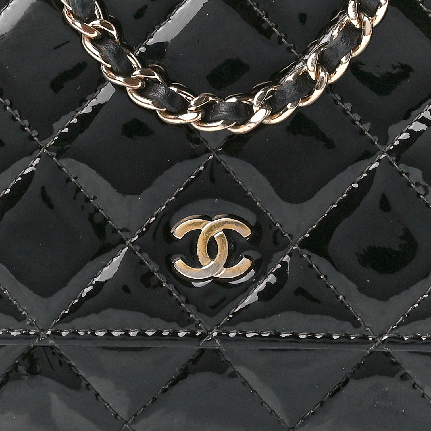 Chanel Patent Quilted Wallet On Chain WOC Black 10 of 13