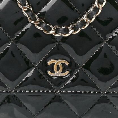 Chanel Patent Quilted Wallet On Chain WOC Black 10 of 13