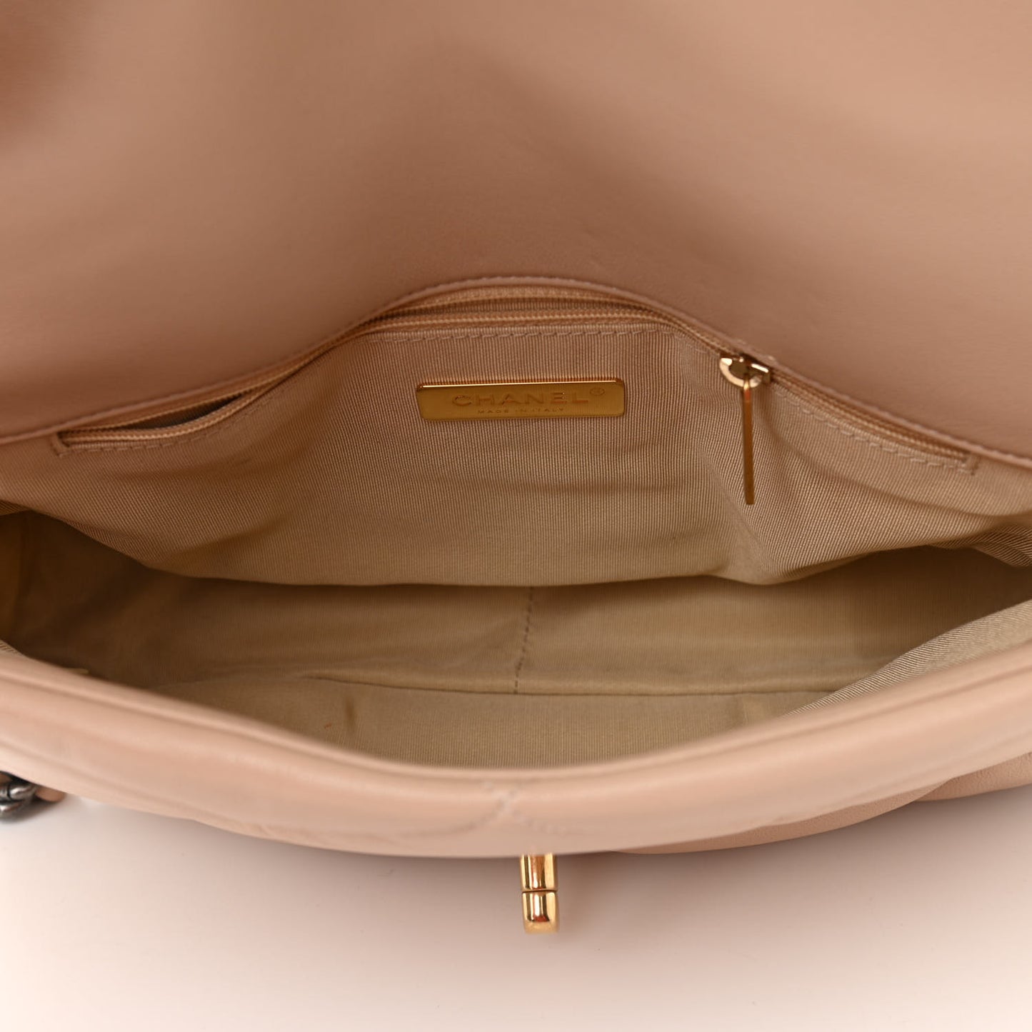 Lambskin Quilted Large Chanel 19 Flap Beige