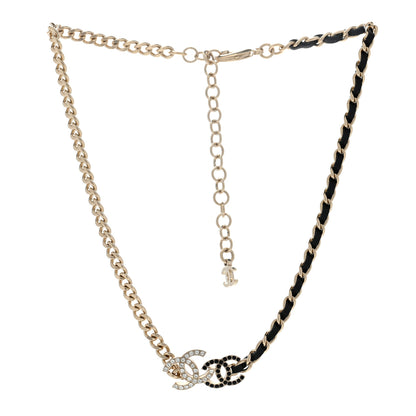Chanel Metal Calfskin Crystal Double CC Short Necklace Black Gold 3 of 4