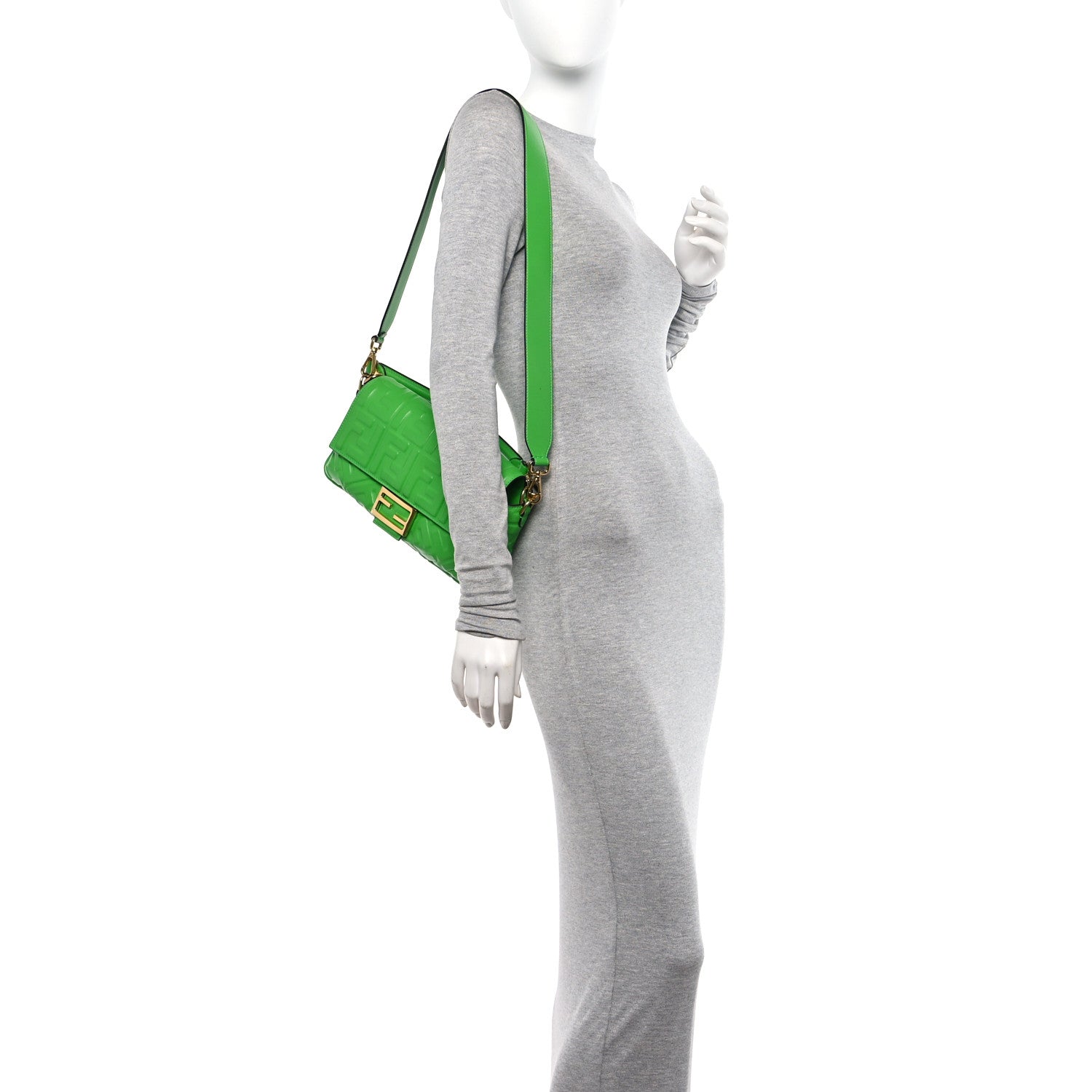 Fendi Nappa FF 1974 Embossed Baguette Tomatillo 2 of 10