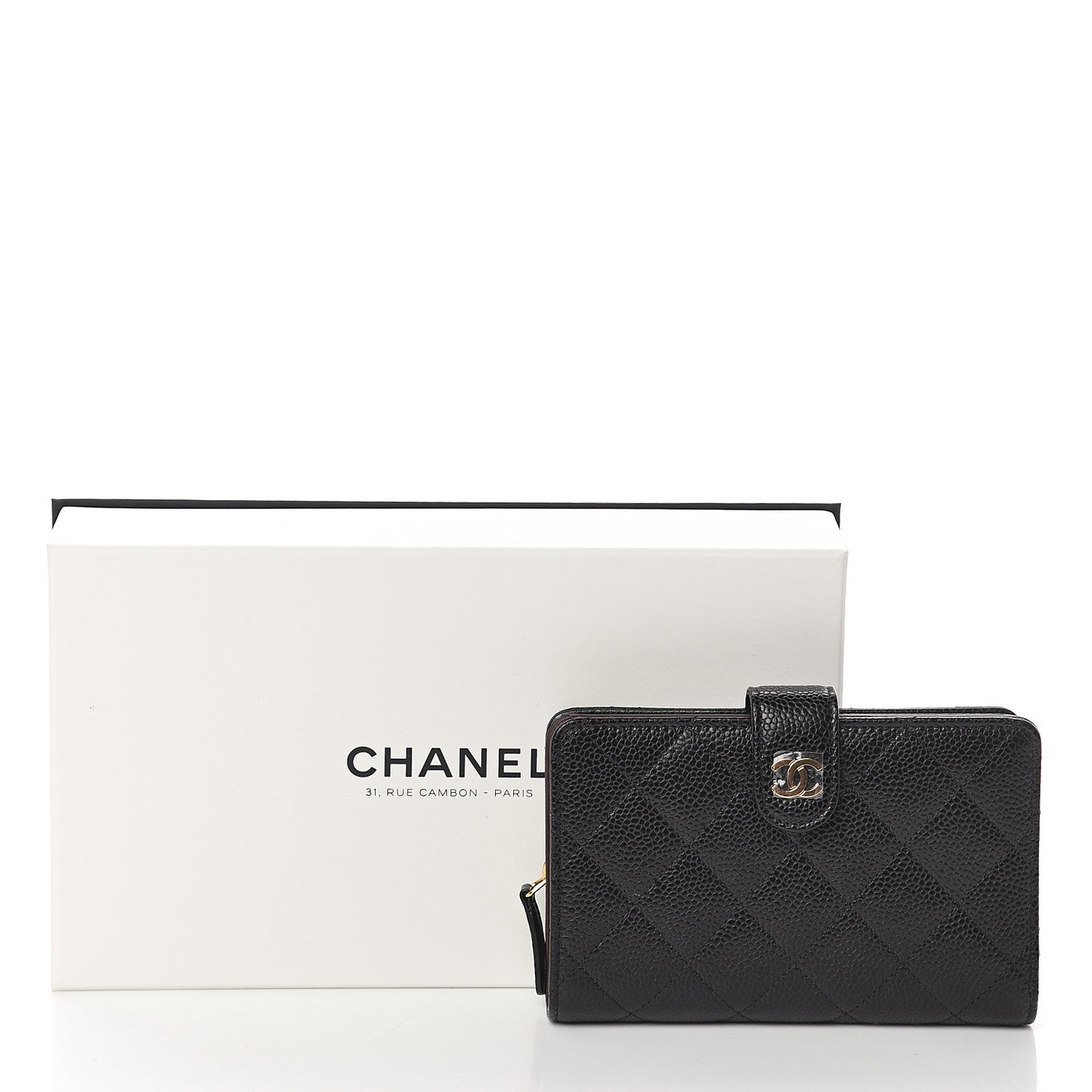 Caviar Quilted Zipped Pocket Wallet Black