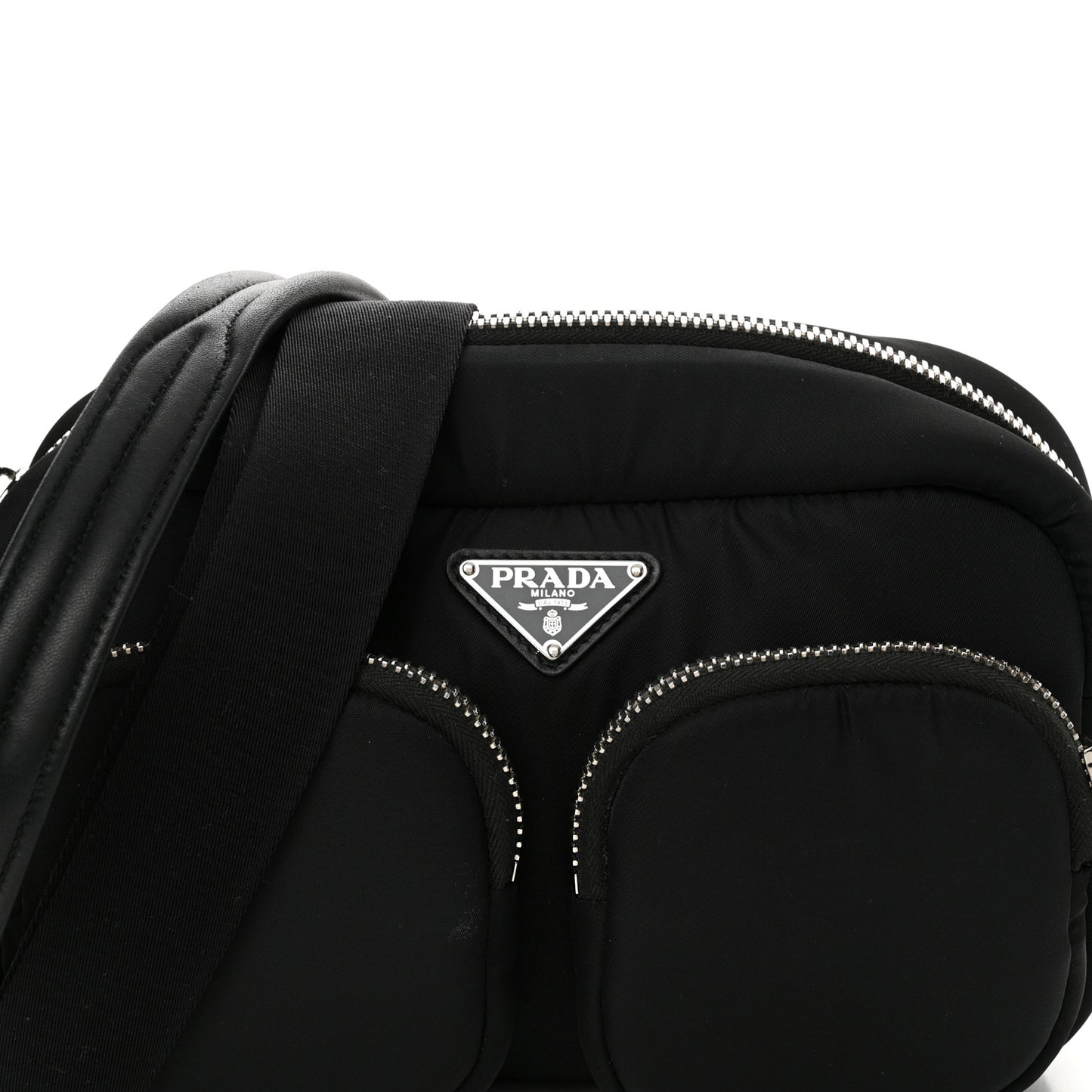 Tessuto Nylon Pocket Cargo Shoulder Bag Black White