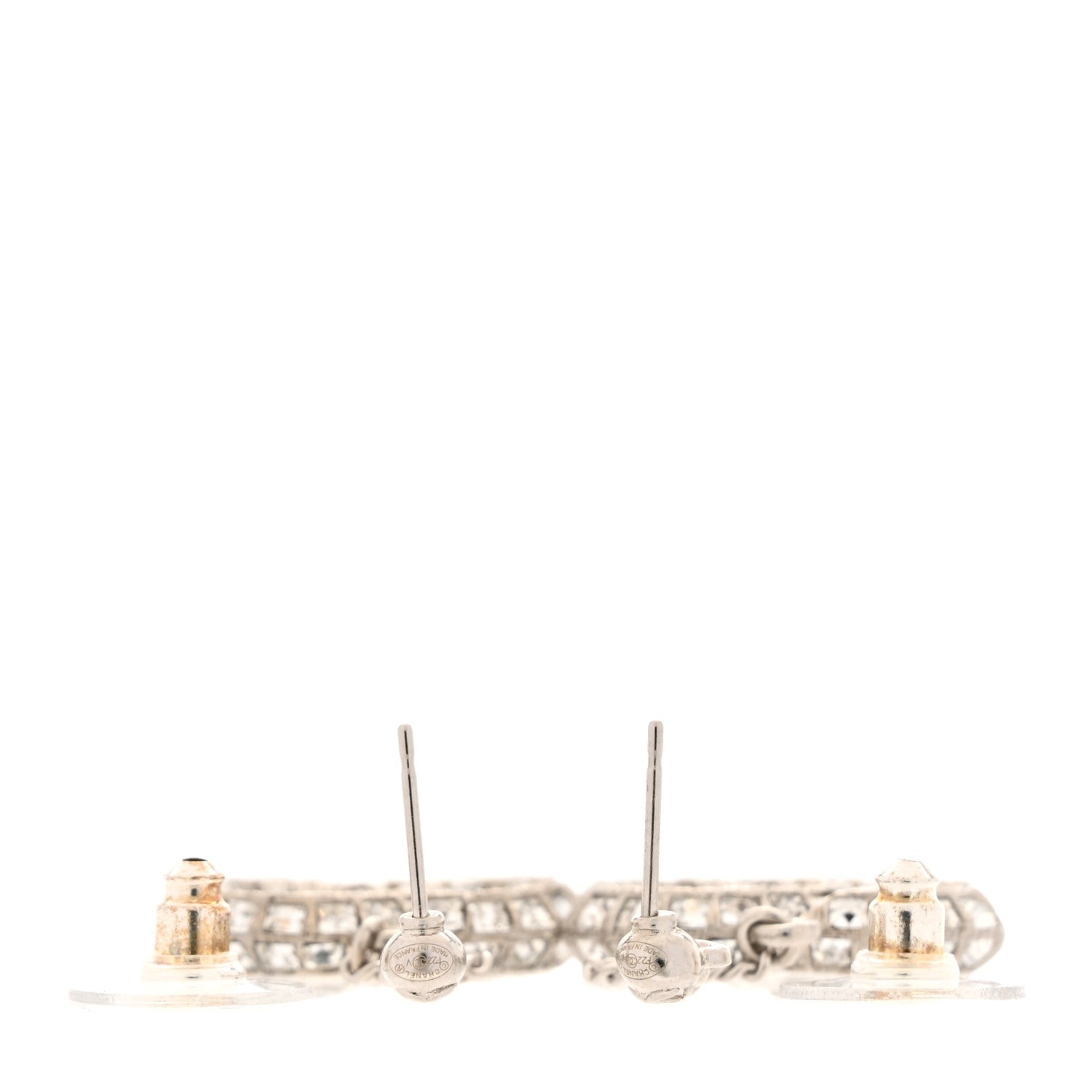 Chanel Crystal Baguette CC Drop Earrings Silver 3 of 4