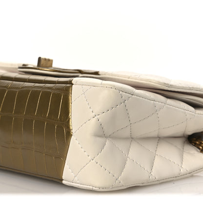 Chanel Lambskin Metallic Calfskin Crocodile Embossed 2.55 Cocodile Reissue 225 Flap White Gold 9 of 12