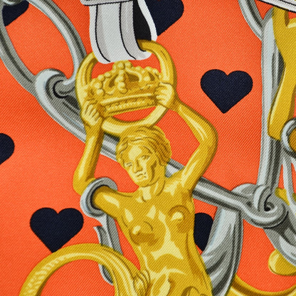 Hermes Silk Brides De Gala Love Scarf 90 Orange Marine White 5 of 7