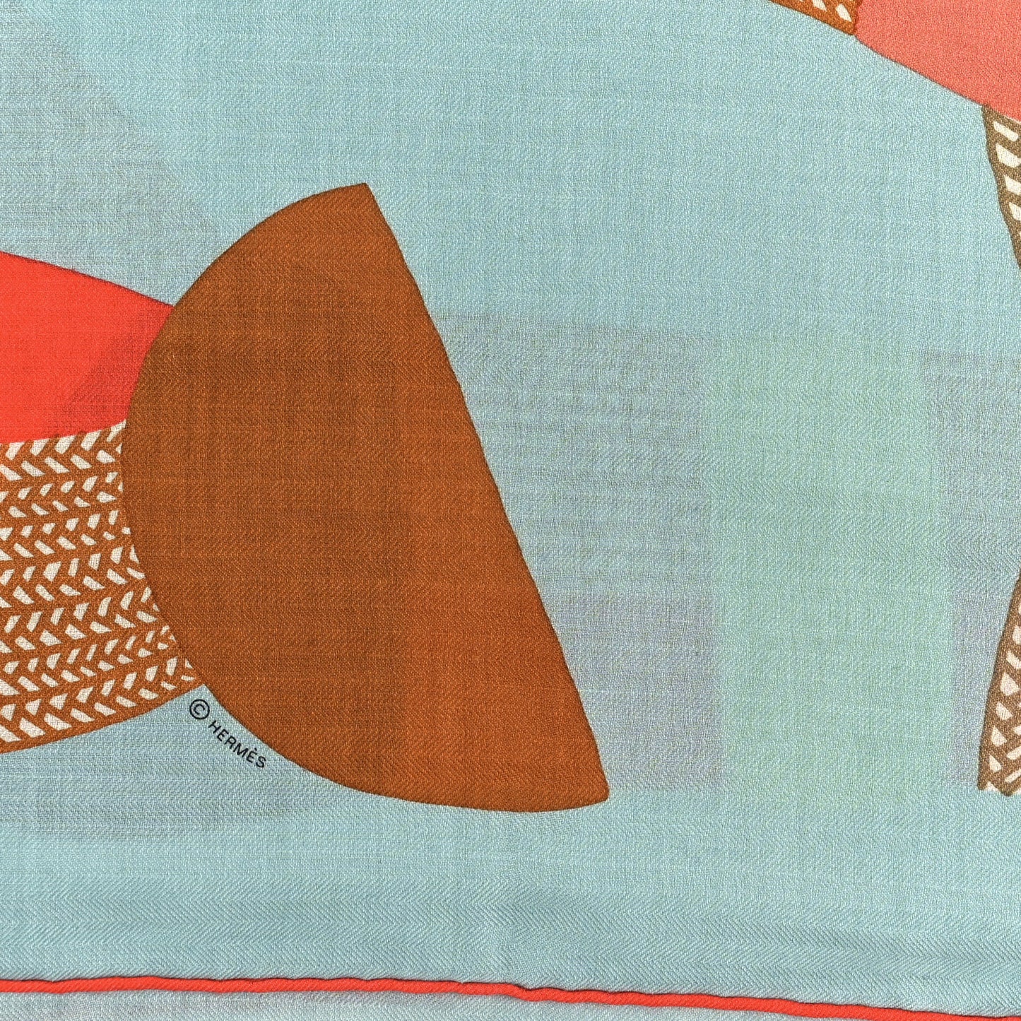 Cashmere Silk Mon Premier Galop Shawl 140 Bleu Glacier Corail Black