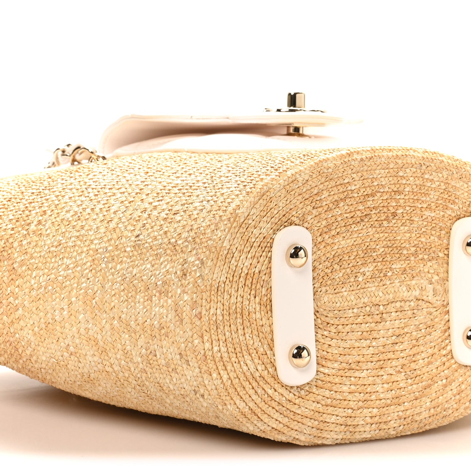 Chanel Raffia Braided Lambskin Small Shopping Tote Beige White 10 of 11