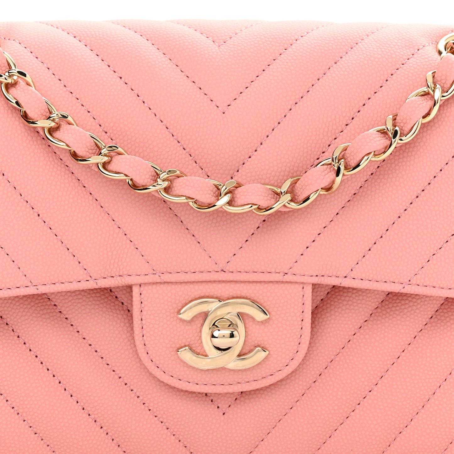 Caviar Chevron Quilted Small Double Flap Pink