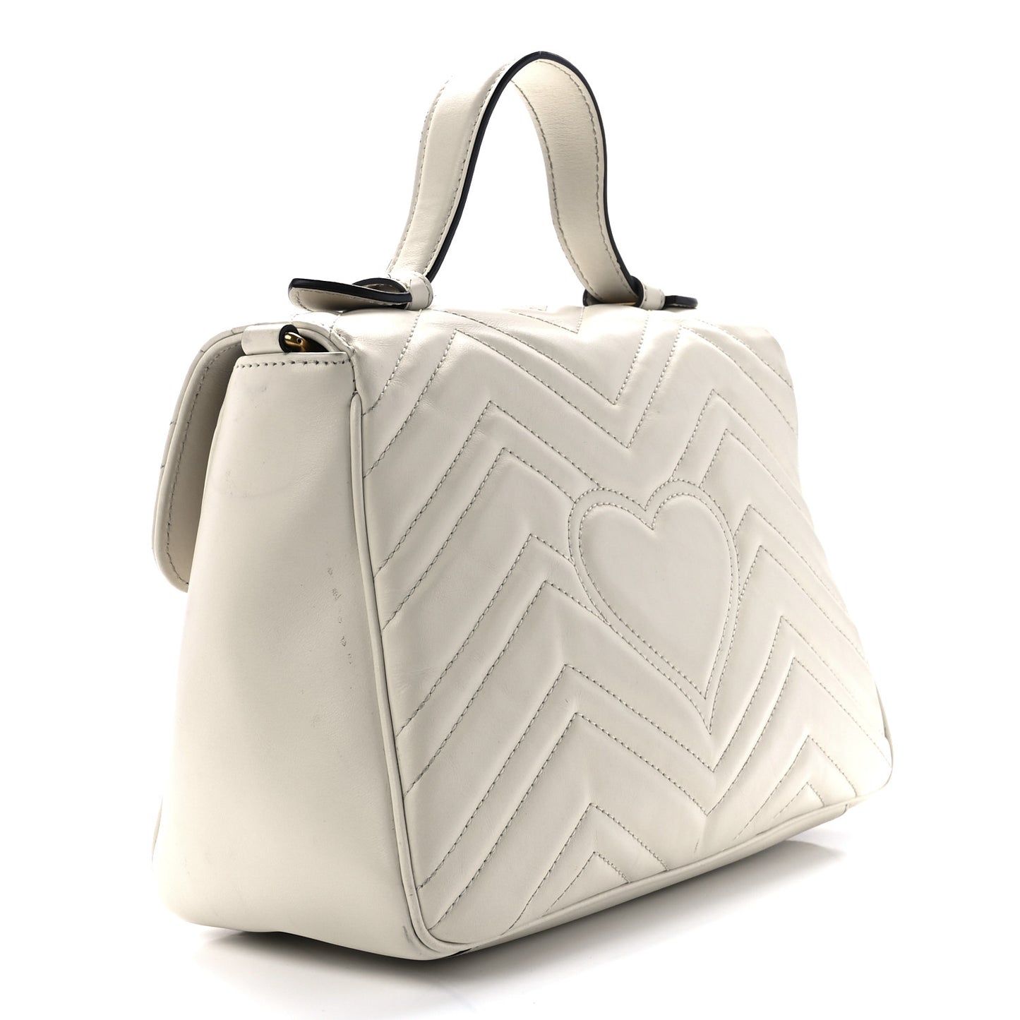 Calfskin Matelasse Small GG Marmont Top Handle Shoulder Bag White