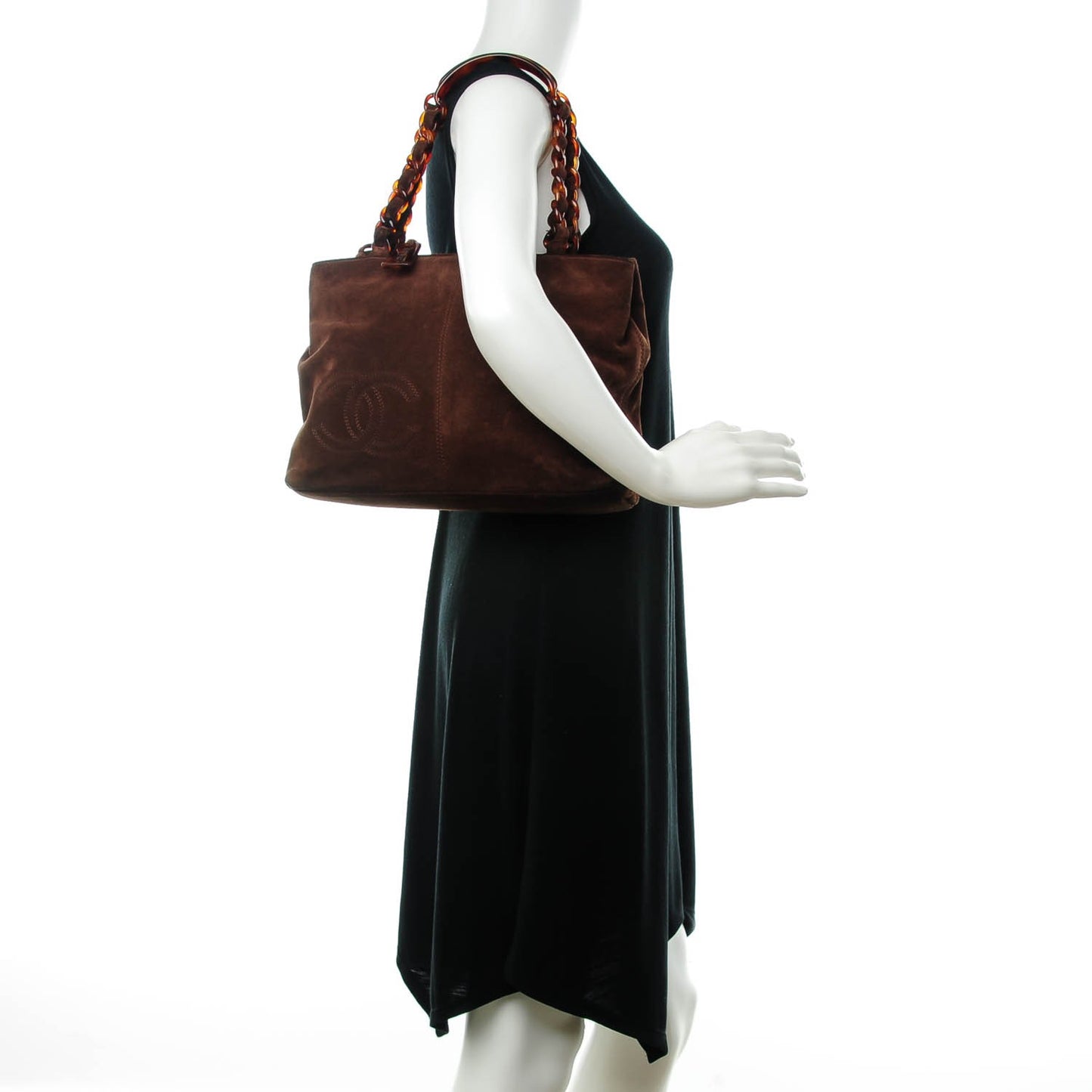 Suede Bekko Chain CC Shopping Tote Dark Brown