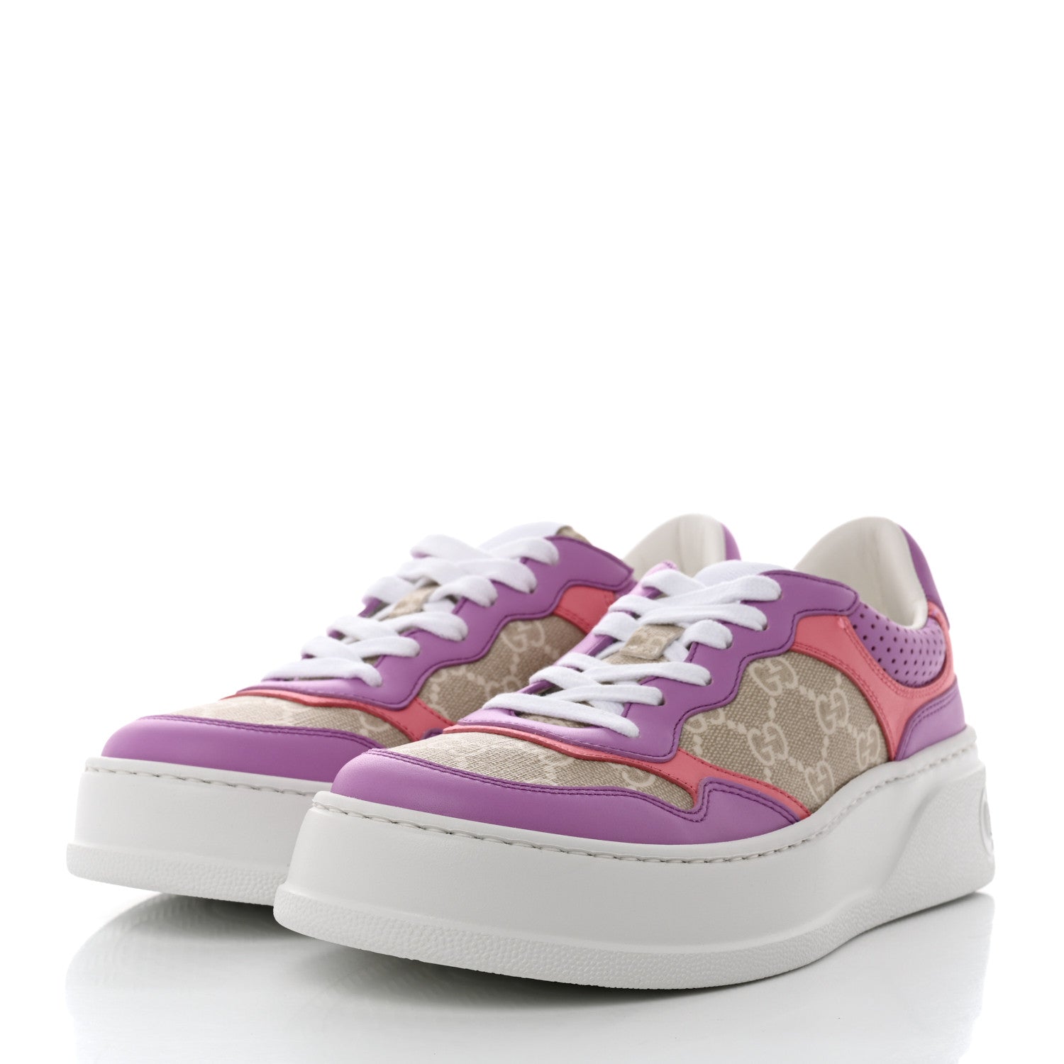 Gucci Calfskin GG Supreme Monogram Perforated Womens Platform 55mm Sneakers 38 Wild Cherry Beige Mystic White Bright Purple 3 of 9