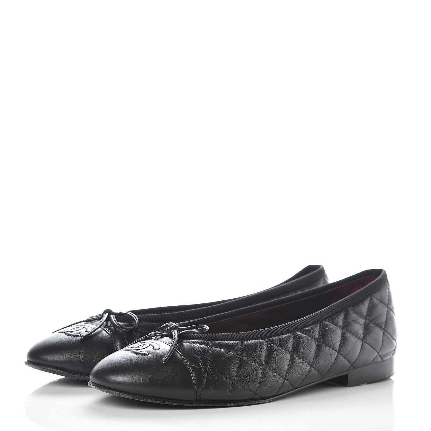 Aged Calfskin Quilted CC Cap Toe Ballerina Flats 39.5 Black