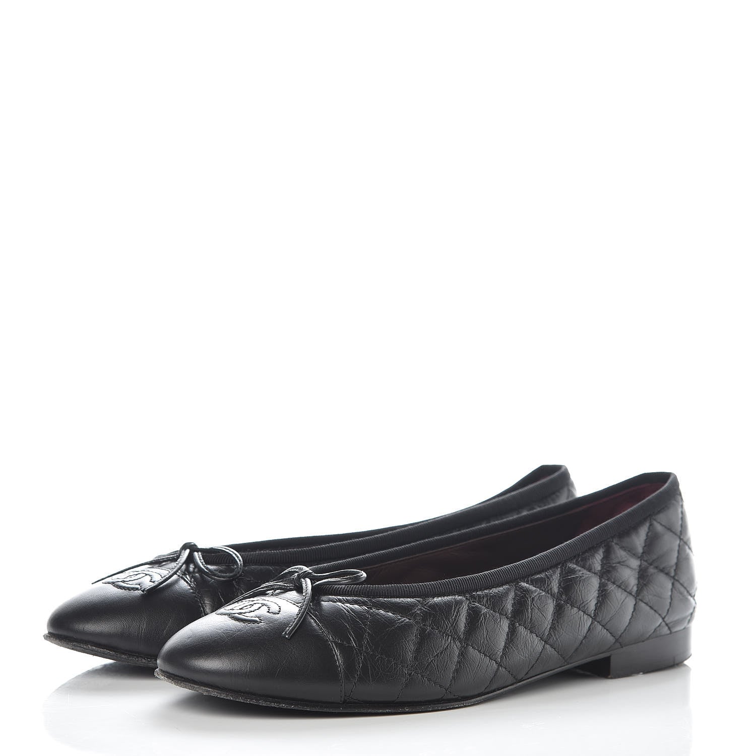Chanel Aged Calfskin Quilted CC Cap Toe Ballerina Flats 39.5 Black 3 of 14