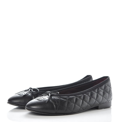 Chanel Aged Calfskin Quilted CC Cap Toe Ballerina Flats 39.5 Black 3 of 14