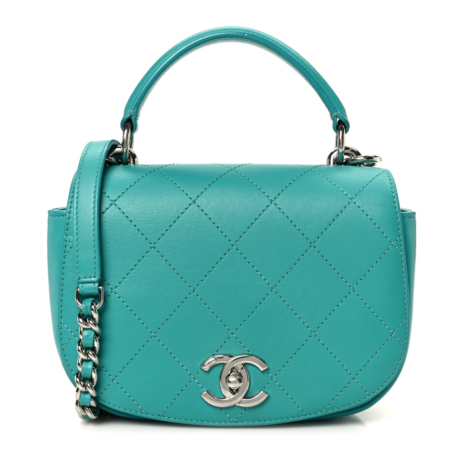 Calfskin Stitched Small Ring My Bag Flap Crossbody Turquoise