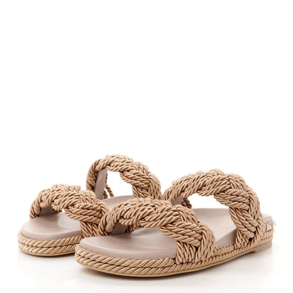 Valentino Garavani Calfskin Silk Woven Rockstud Torchon 5mm Sandals 40 Poudre 4 of 9