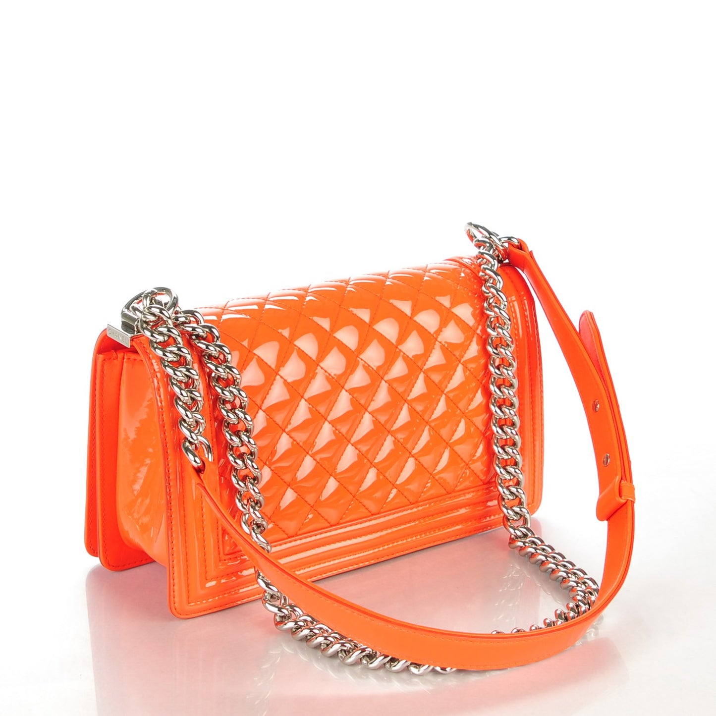 Patent Calfskin Medium Boy Flap Plexiglass Orange