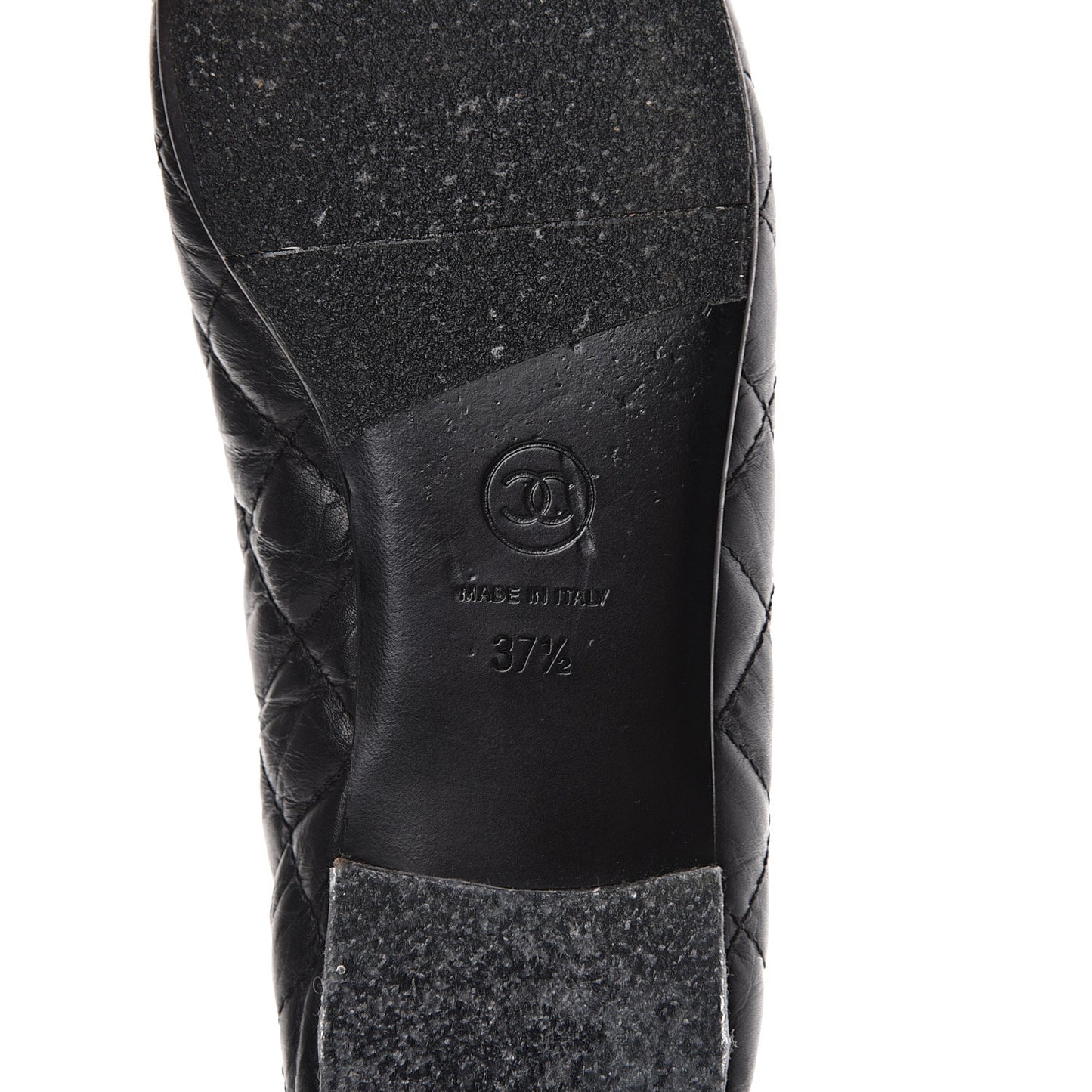 Aged Calfskin Quilted Cap Toe Ballerina Flats 37.5 Black