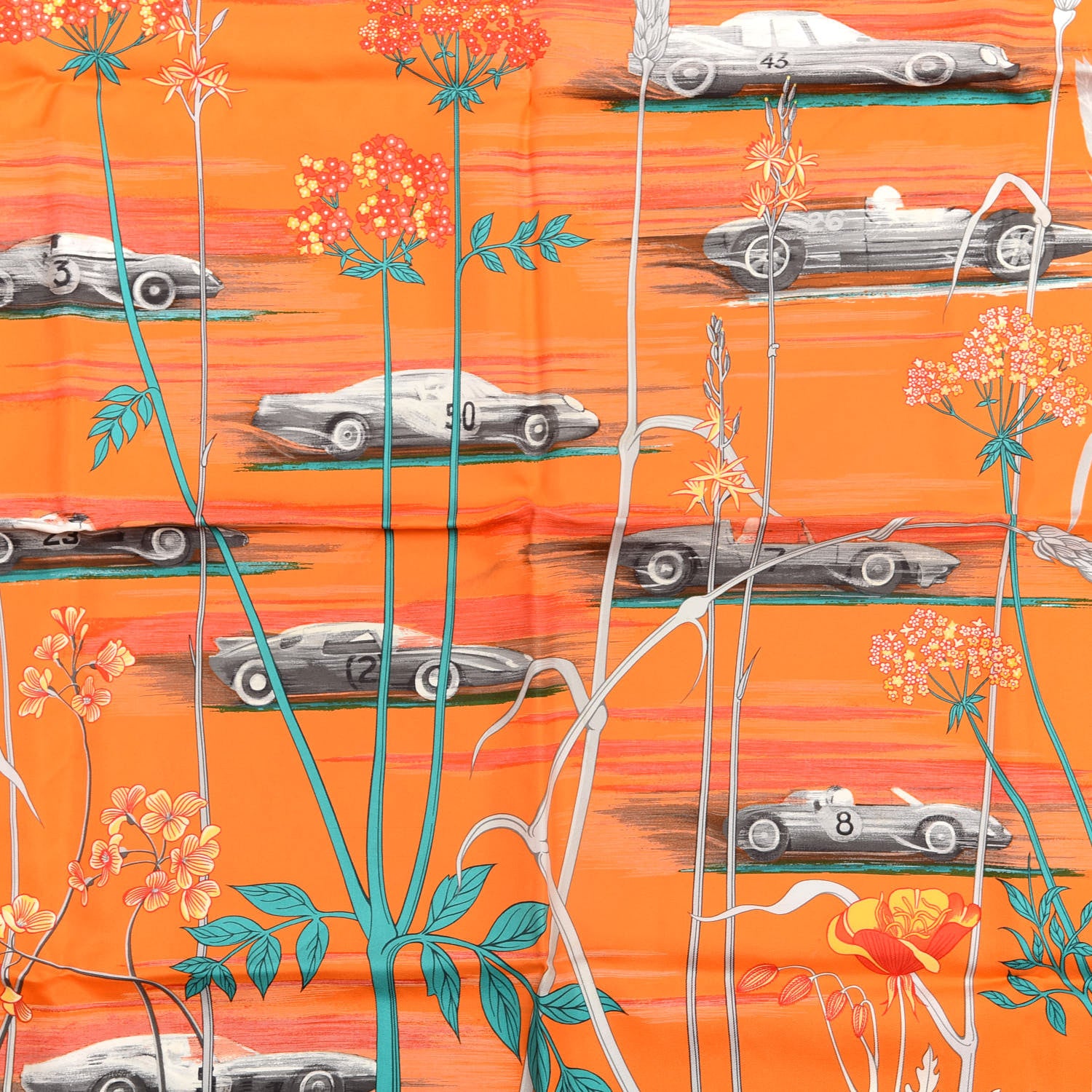 Hermes Silk Soie Les Bolides Scarf 90 Black Orange Vert 3 of 4