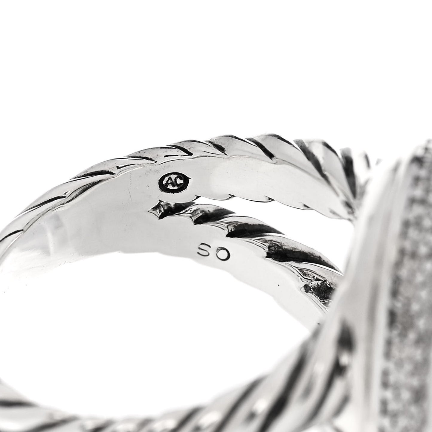 Sterling Silver Diamond Prasiolite 18mm Signature Oval Ring 54 6.75