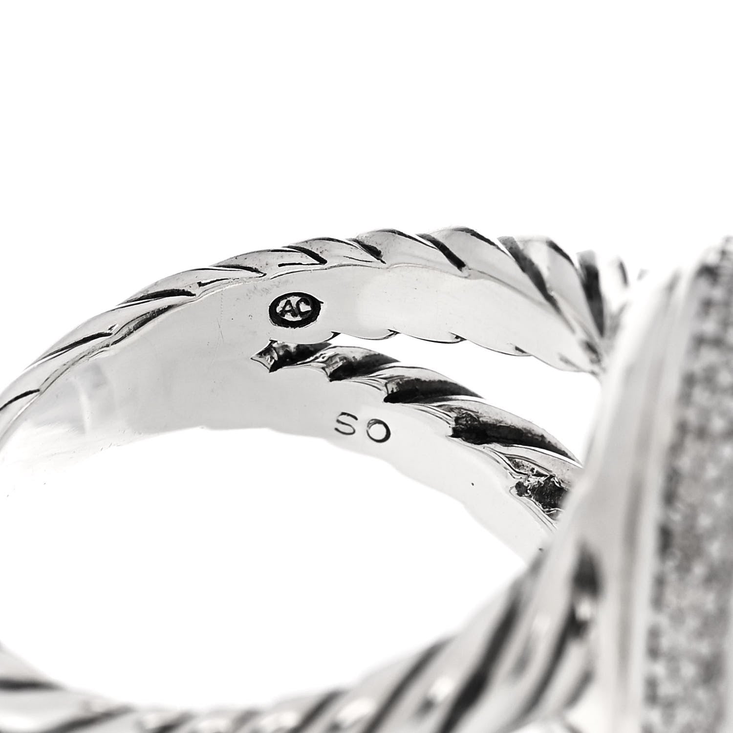 David Yurman Sterling Silver Diamond Prasiolite 18mm Signature Oval Ring 54 6.75 6 of 7