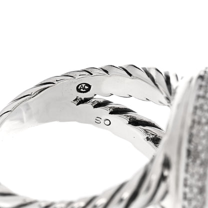 David Yurman Sterling Silver Diamond Prasiolite 18mm Signature Oval Ring 54 6.75 6 of 7