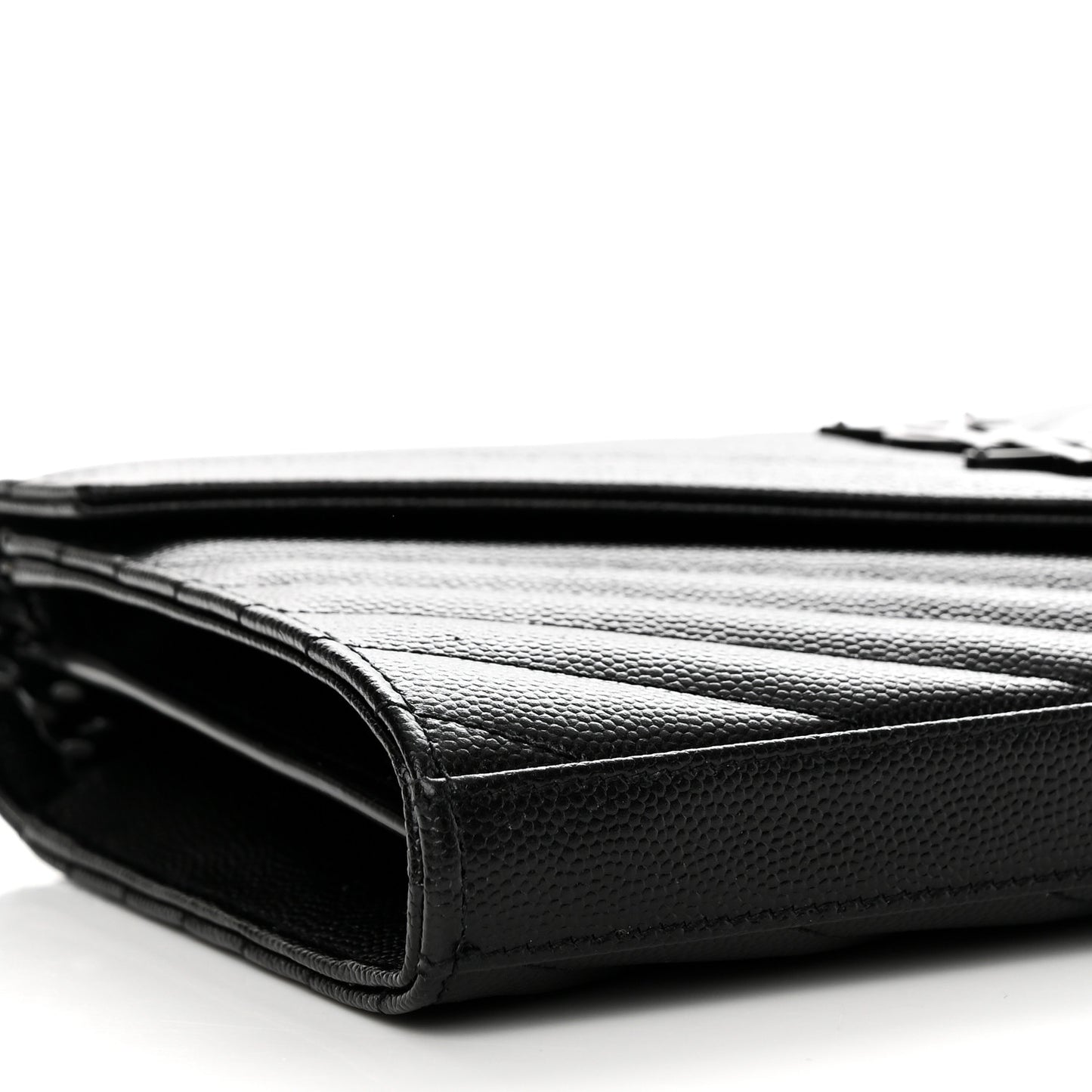 Grain De Poudre Matelasse Chevron Monogram Monochrome Chain Wallet Black