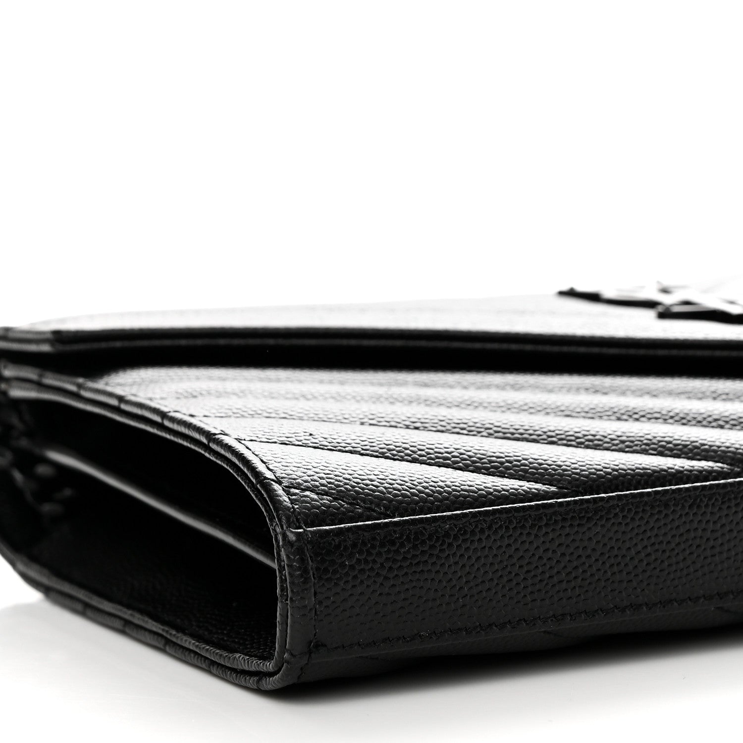Saint Laurent Grain De Poudre Matelasse Chevron Monogram Monochrome Chain Wallet Black 8 of 11