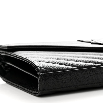 Saint Laurent Grain De Poudre Matelasse Chevron Monogram Monochrome Chain Wallet Black 8 of 11