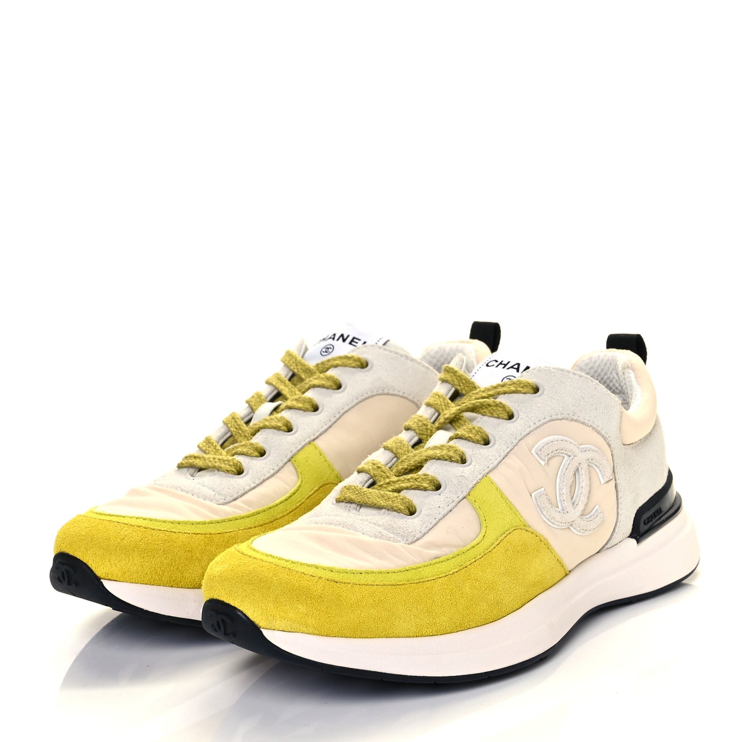 Nylon Calfskin Suede Womens CC Sneakers 39 Ivory Grey Yellow