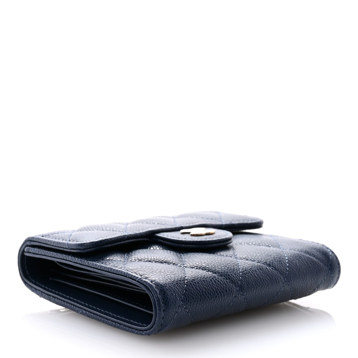 Caviar Quilted Compact Flap Wallet Navy