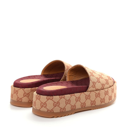 Gucci Canvas GG Monogram Angelina Platform Slide Sandals 38 Beige Ruggine 4 of 10