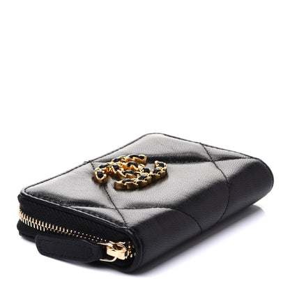 Chanel Lambskin Quilted Chanel 19 Zip Around Coin Purse Wallet Black 4 of 8