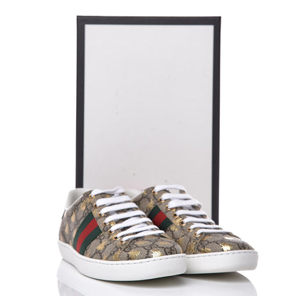 Gucci GG Supreme Monogram Bees Ayers Web Womens Ace Sneakers 37 Beige Oro Green Red 11 of 11