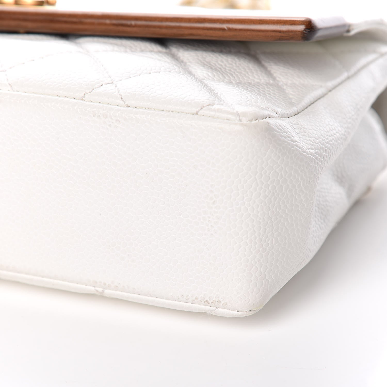 Chanel Caviar Quilted Wood CC Single Flap White 7 of 10
