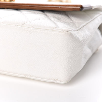 Chanel Caviar Quilted Wood CC Single Flap White 7 of 10