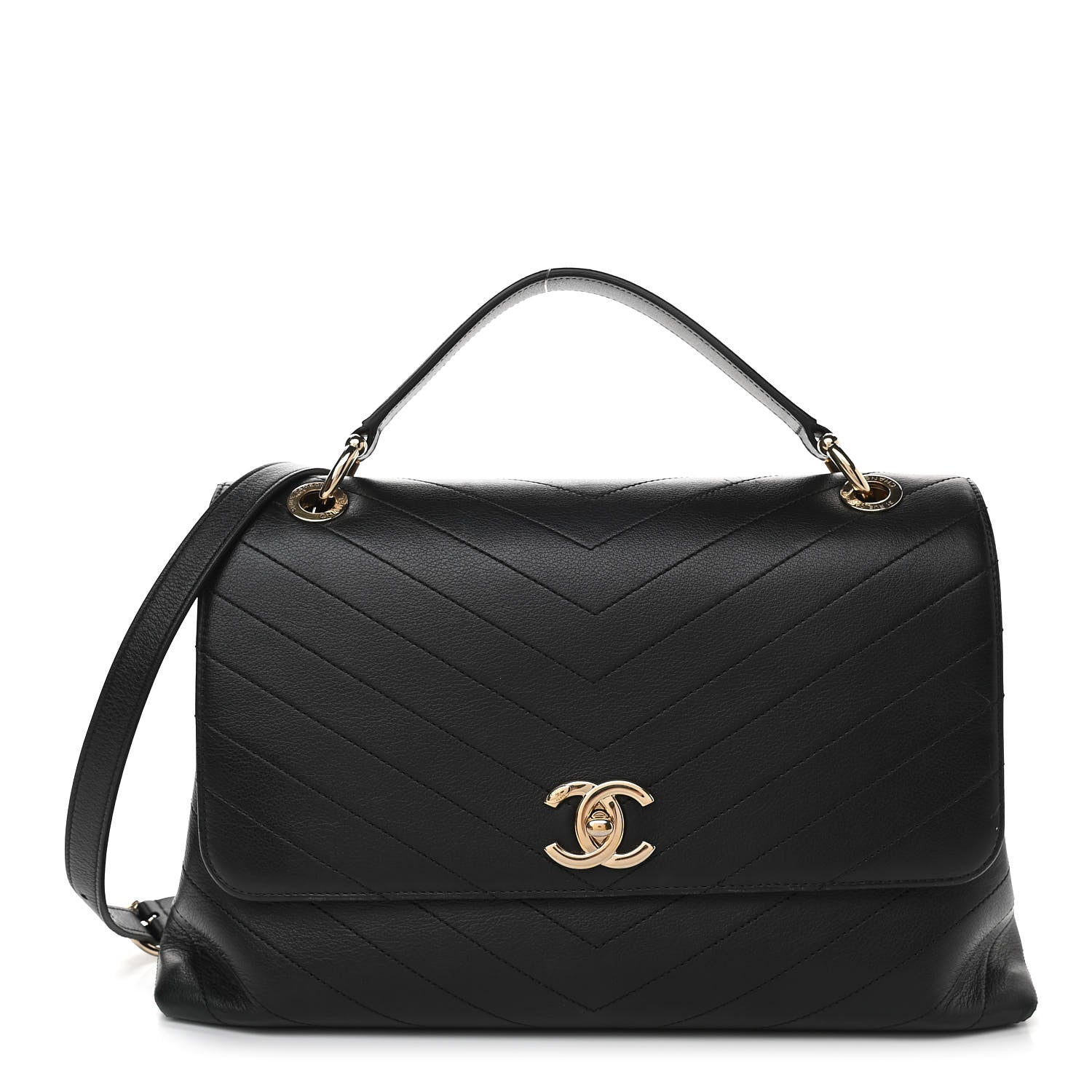 Chanel Grained Calfskin Chevron Stitched Medium Chic Top Handle Flap Black 1 of 10