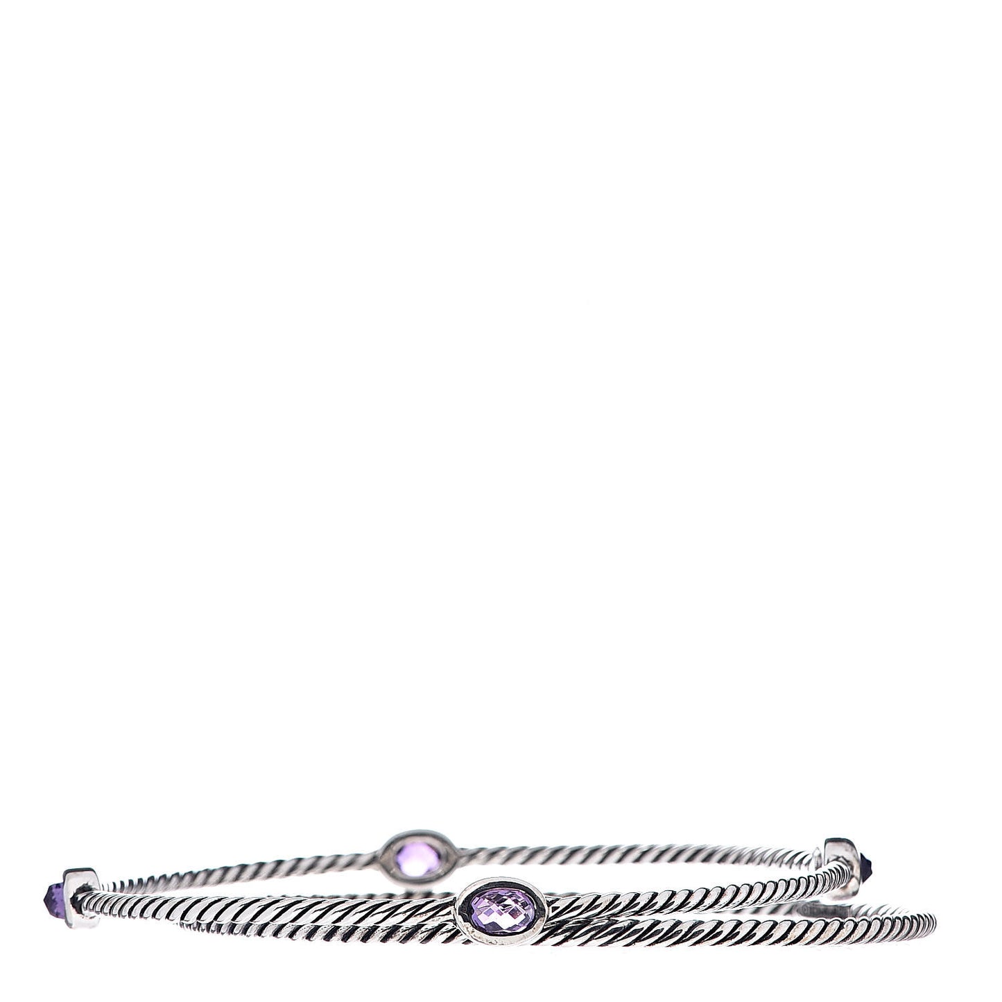 Sterling Silver Amethyst Color Classics Cable Bangle Bracelet Set of 2
