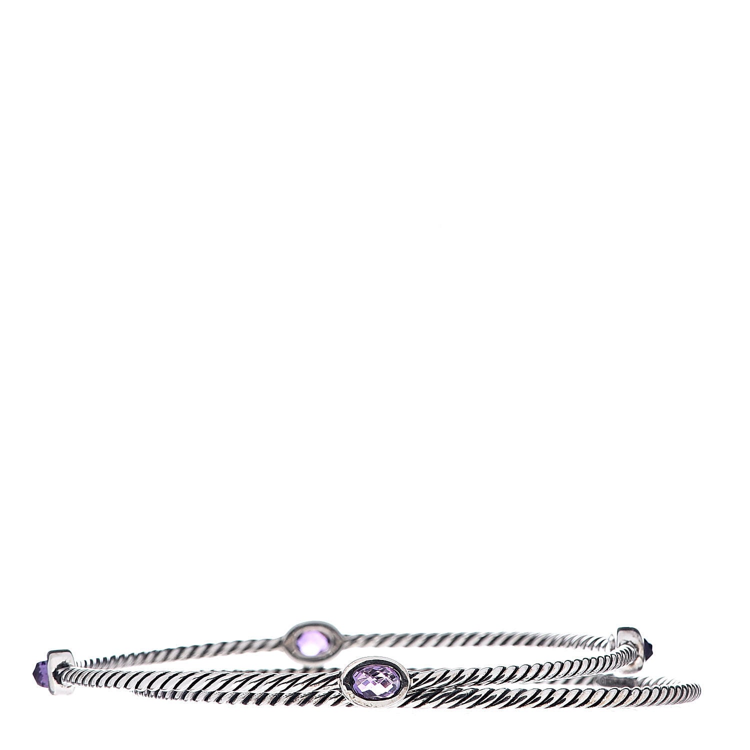 David Yurman Sterling Silver Amethyst Color Classics Cable Bangle Bracelet Set of 2 1 of 4